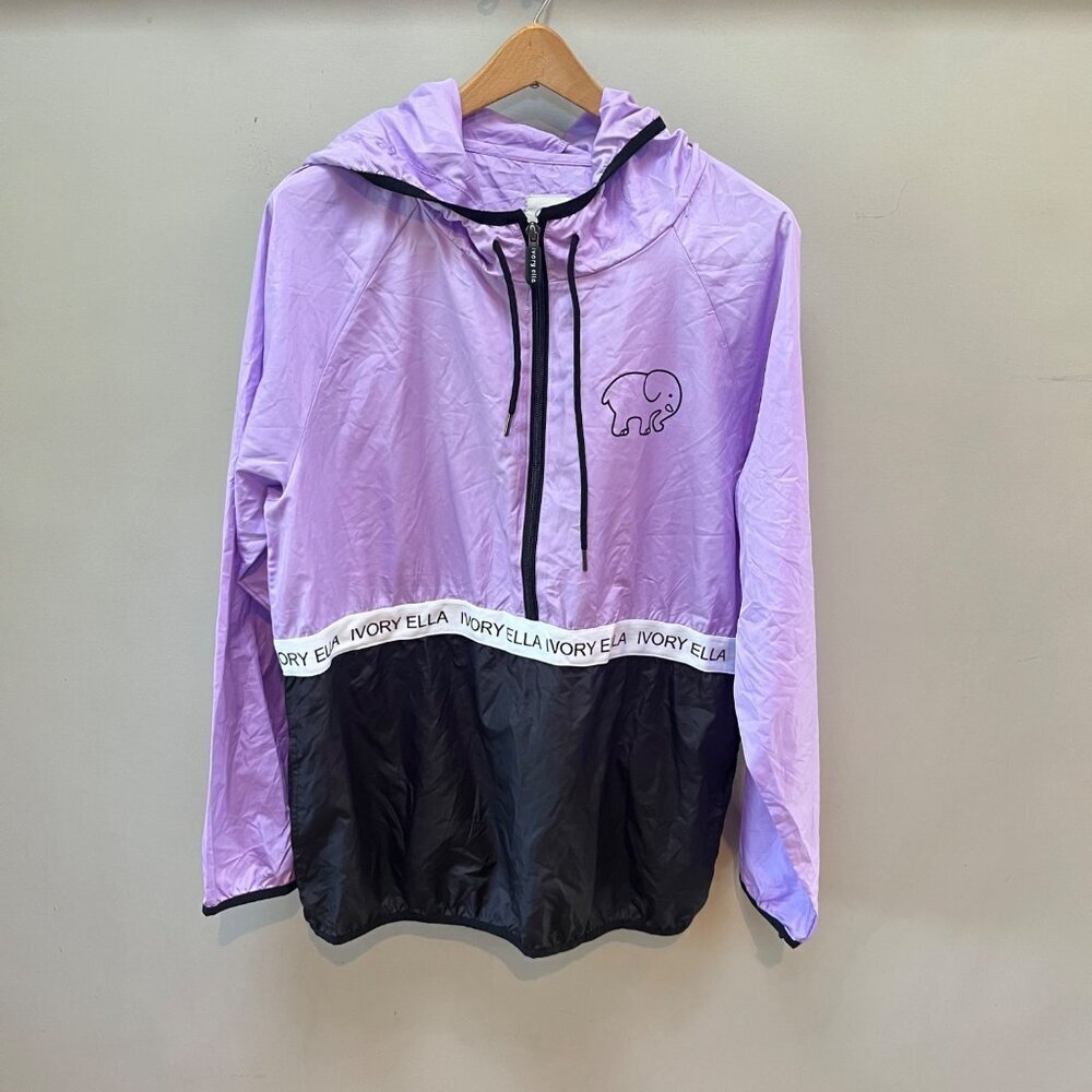 Ivory Ella Womens Purple &‎ Black Hooded Windbreaker Jacket Size M